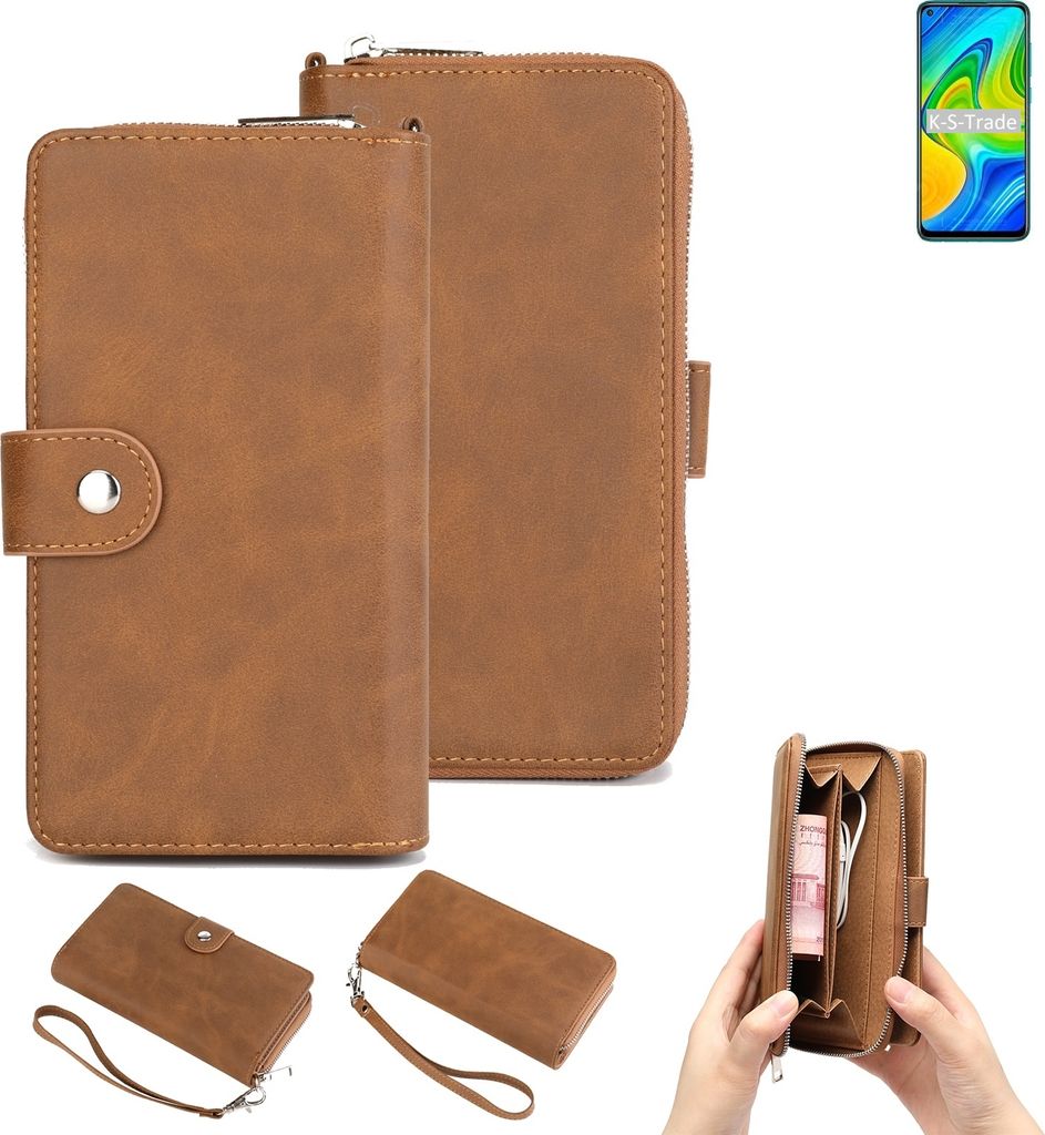 K-S-Trade Handyhülle Schutzhülle kompatibel mit Xiaomi Redmi 10X 4G & Portemonnee Tasche Handytasche Case Etui Geldbörse Wallet braun (1x)