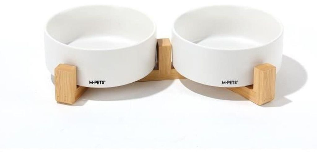 2 weiße Keramikschalen à 350 ml mit Bambusständer