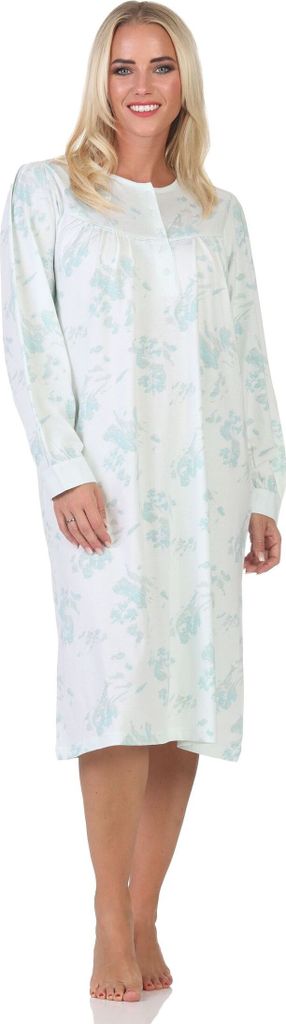 Normann Damen langarm Nachthemd im klassischen fraulichen Design mit Knopfleiste am Hals ; hellblau , 52