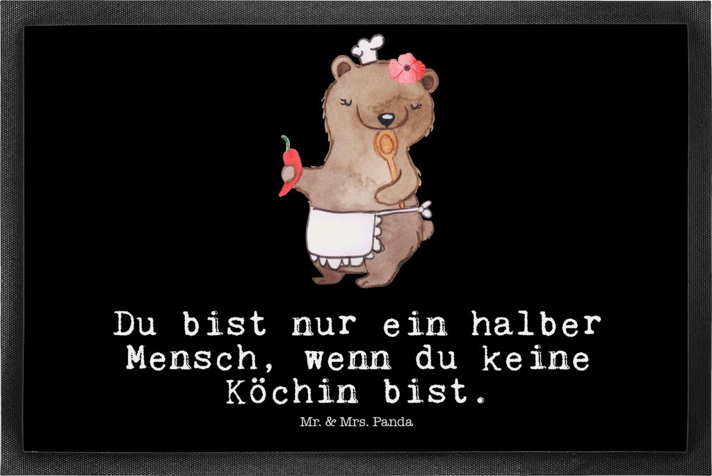 Mr. & Mrs. Panda Schmutzfangmatte Köchin Herz 50 x 75 cm - Schwarz - Geschenk, Lustig, Restaurant, Haustürmatte, Schmutzmatte, Spruch, Türmatte,...