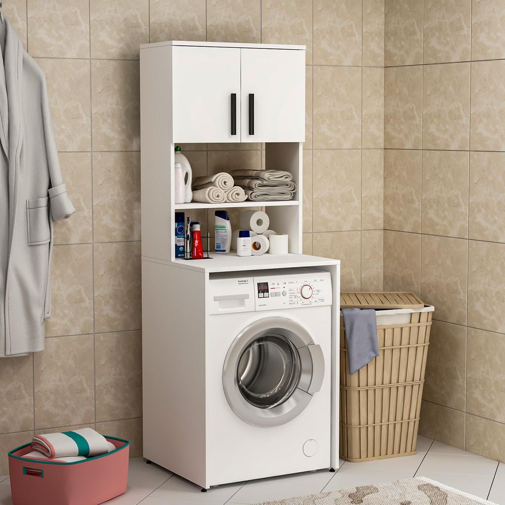 Homidea MIA Waschmaschinenschrank - Badezimmer Hochschrank -Überbauschrank für Waschmaschine und Wäschetrockner für Küche und Badezimmer 182.1...
