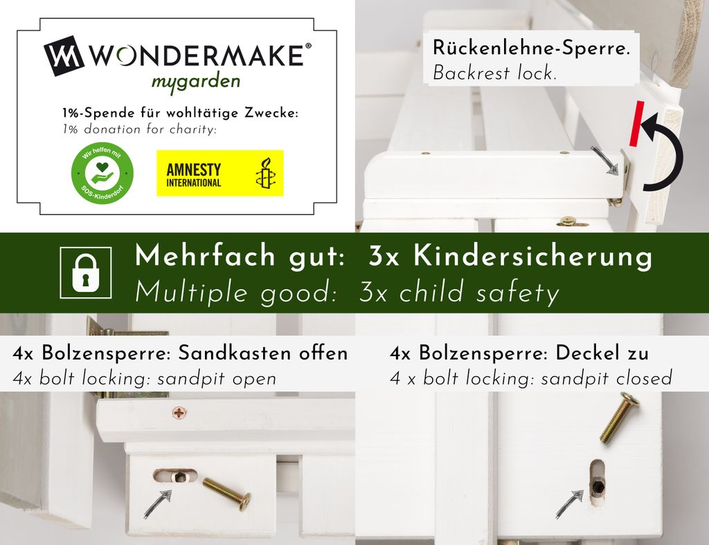 WONDERMAKE® Dizajnové pieskovisko s krytom, vekom, lavičkou Obrázok produktu 3