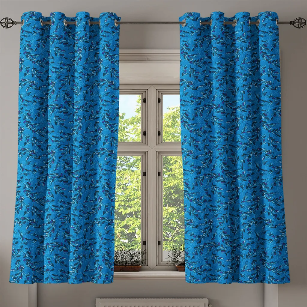 Offerta Tende con Occhielli ABAKUHAUS 280x245 cm Foglie Blu Natura - 2