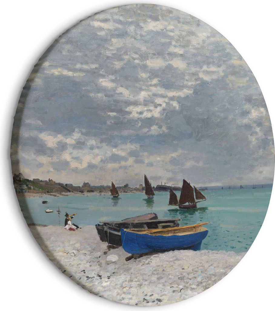 Italienischer Leinwand Rundes Bild - Sainte-Adresse Beach, Claude Monet - Boats on the Seashore 60x60 cm Reproduktionen l-G-10032-bc-a