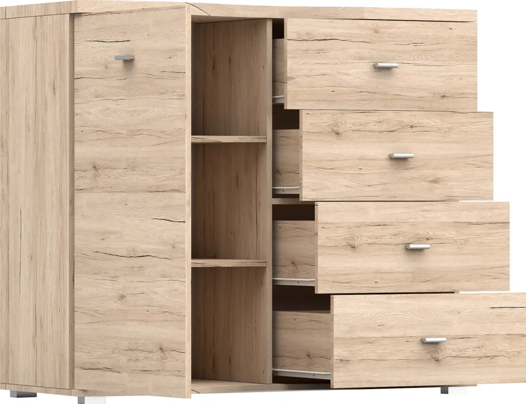 Commode de chambre Grenade 120cm, grand buffet bas de rangement chic - 4