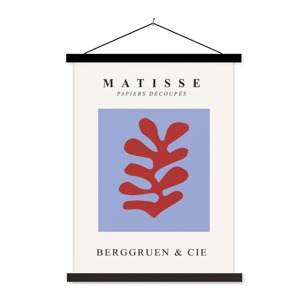 MuchoWow Textilposter Matisse - Blatt - Rot - Blau - Abstrakt 90x120 cm mit schwarzem Rahmen - Dekoration