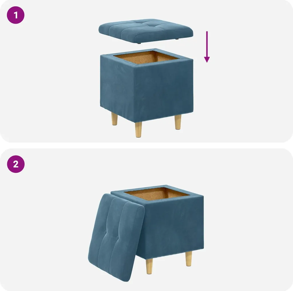 vidaXL Pouf contenitore con cuscino blu 40 x 40 x 45 cm Velluto - 8