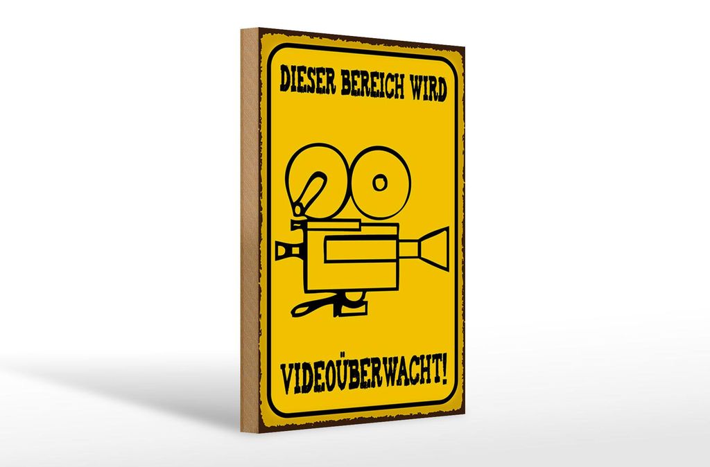 Holzschild Warnschild 20x30cm Bereich videoüberwacht