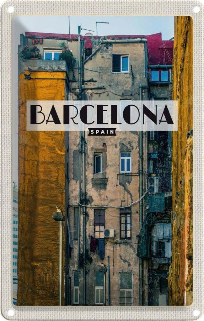 vianmo Blechschild 30x20 cm Barcelona Spain alte Häuser Bildmotiv Reisemotiv Abenteuer Reisen Urlaub
