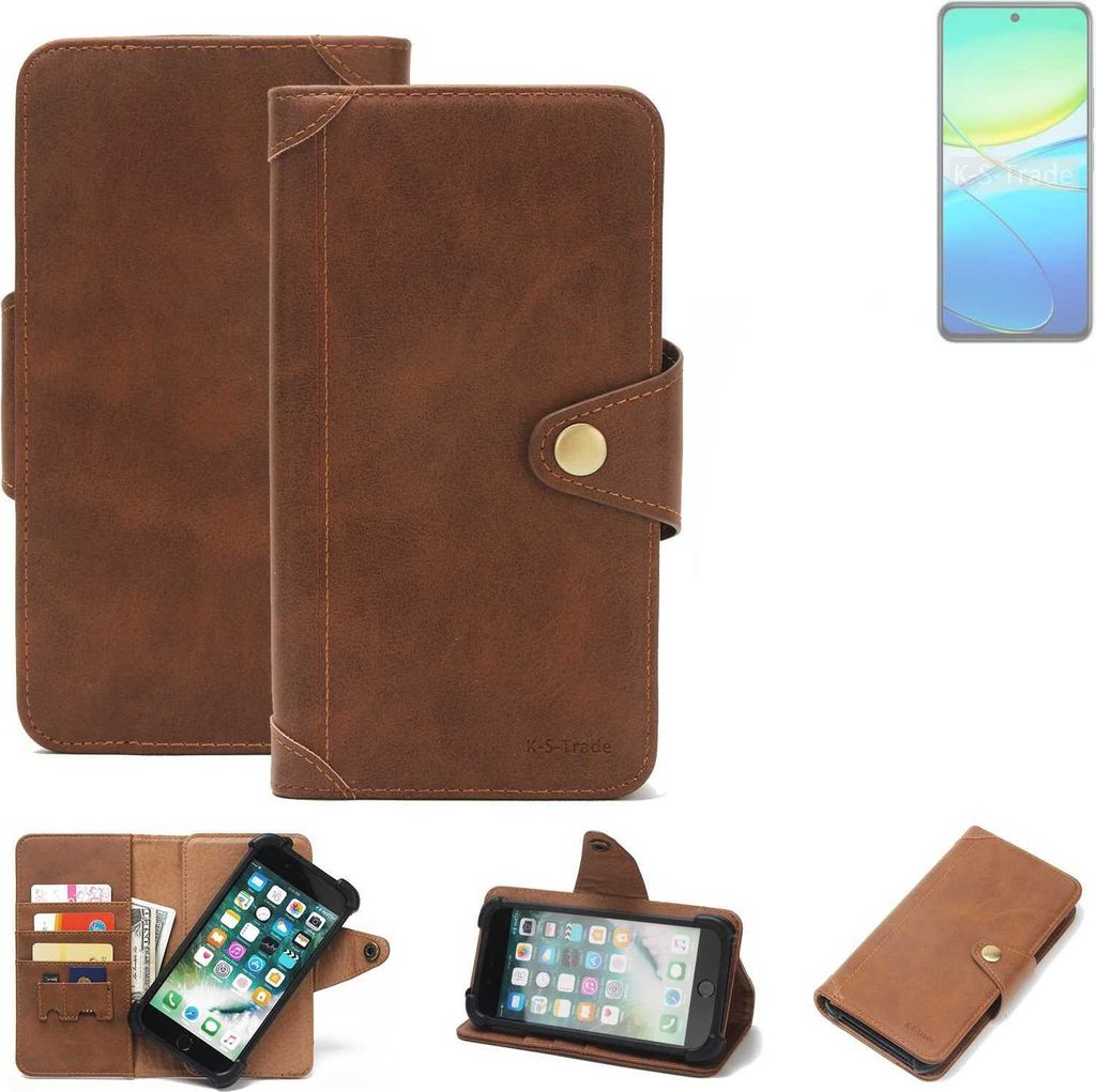 K-S-Trade Handyhülle kompatibel mit Vivo Y38 5G Schutz Hülle Walletcase Bookstyle Tasche Case Handytasche Wallet Flipcase Cover PolyurethanBraun ...