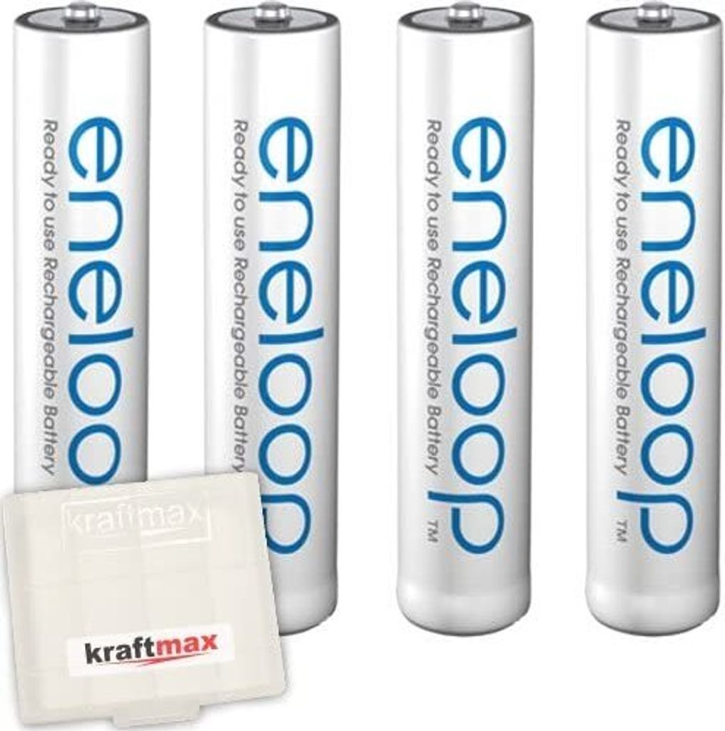4er Pack Panasonic Eneloop AAA/Micro Akkus - Neueste Generation - Hochleistungs Akku Batterien in Kraftmax Akkubox V5