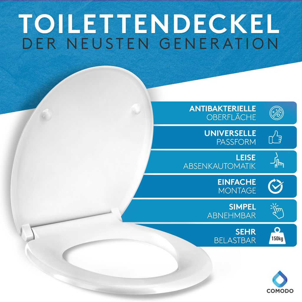 WC Sitz mit Abesenkautomatik Einfeben hochwertige Toilettendeckel Toilettensitz aus Duroplast Antibakteriell