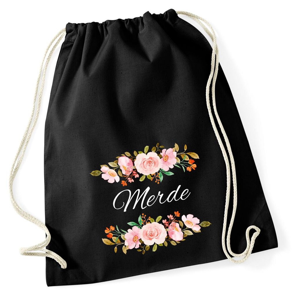 Huuraa Turnbeutel Merde französisch Blumen 12 Liter Black Baumwolle Rucksack Geschenkidee
