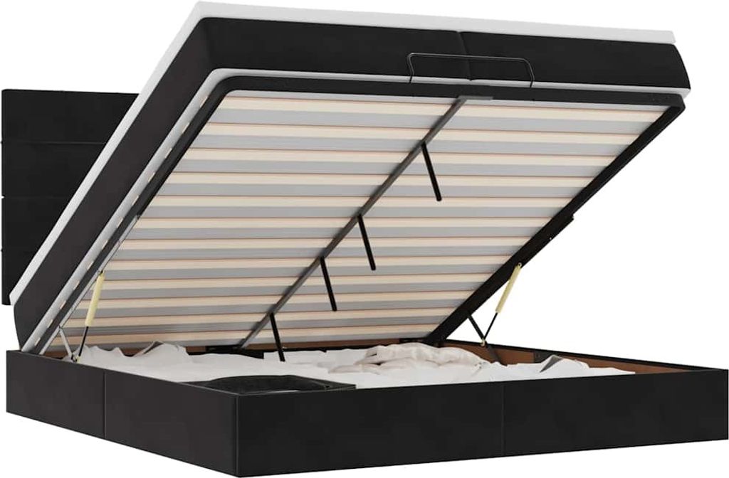 SYFAX Ottoman-Bett mit Matratzen Schwarz 200x200 cm Samt