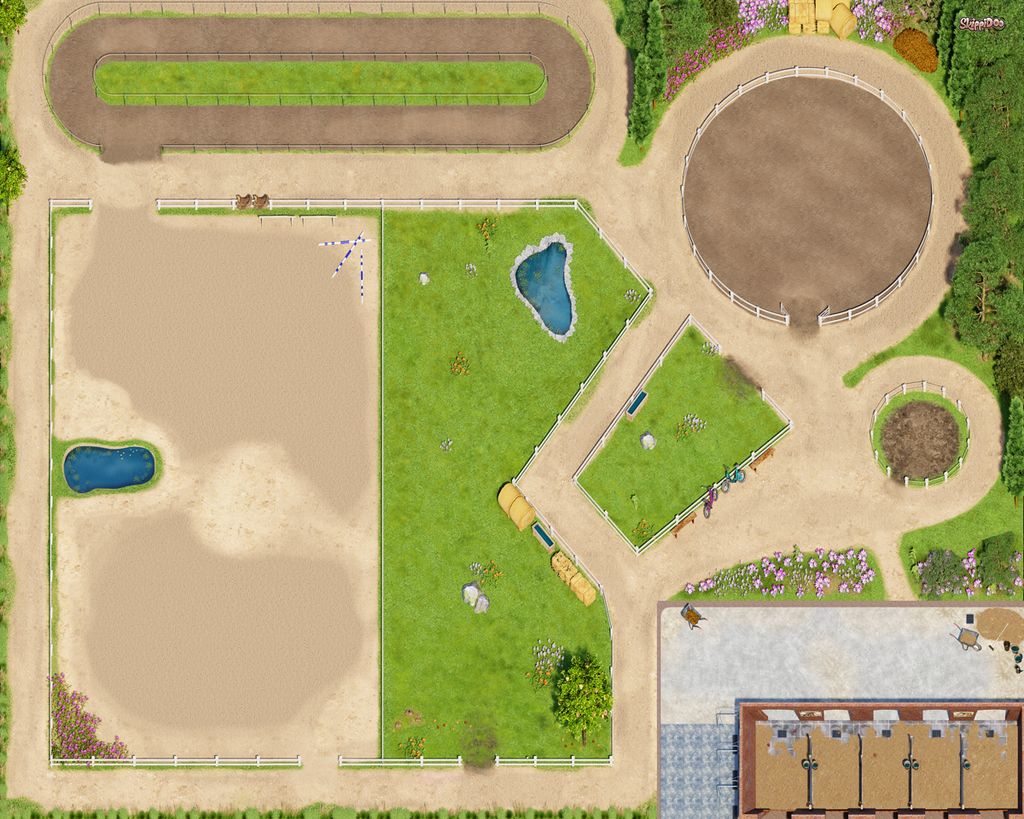 Pferde Spielteppich Großer Reiterhof Größe: 200cm x 160cm - Teppich Jungen & Mädchen Kinderzimmer, Kinderteppich für z.B. Schleich , CollectA...