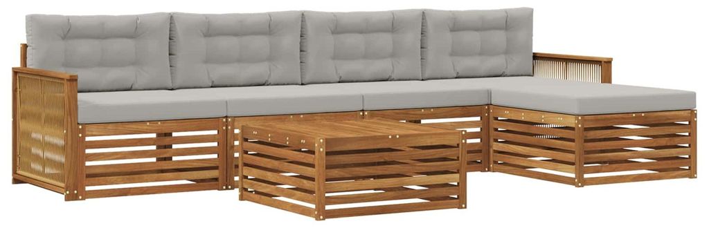 vidaXL Outdoor-Sofagarnitur mit Kissen 6 pcs Natürlich und Hellgrau