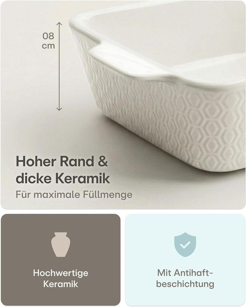 Auflaufform Groß Keramik Eckig Weiß