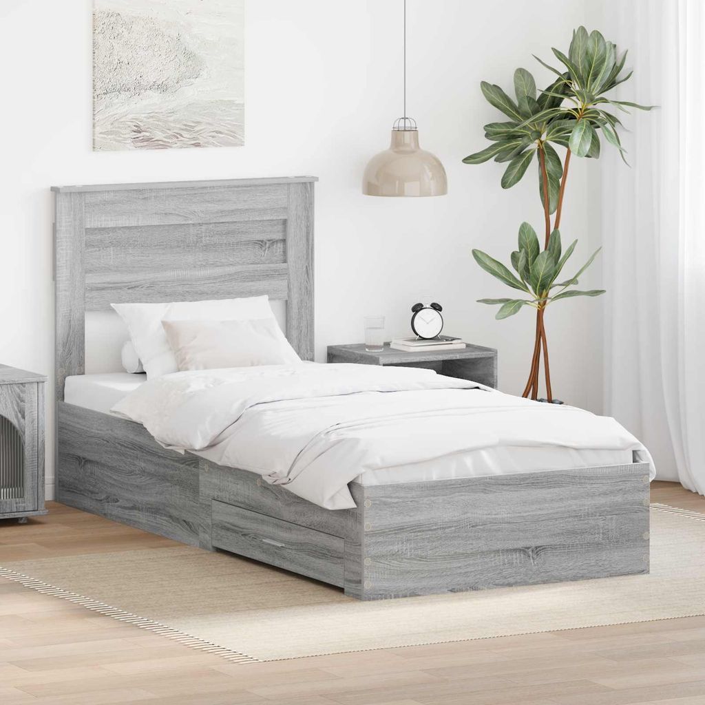 "Schlussverkauf" Einzelbett 1 PLACE - bettrahmen moderne - Graues Sonoma 100x200 cm Holzwerkstoff C1765