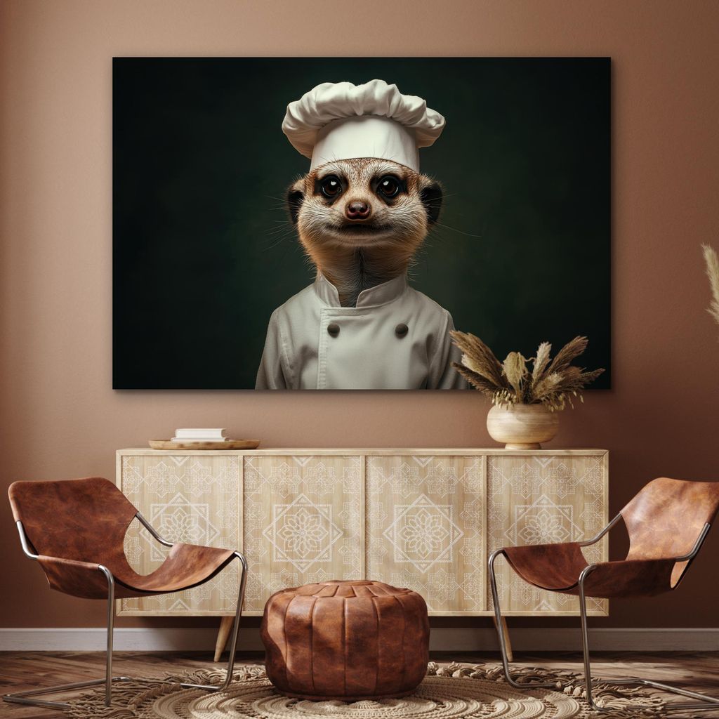 MuchoWow Wanddekoration Metall Metallbild Wandkunst 150x100 cm Tier - Koch - Erdmännchen MuchoWow Aluminium Gemälde - Alu Dibond Bild