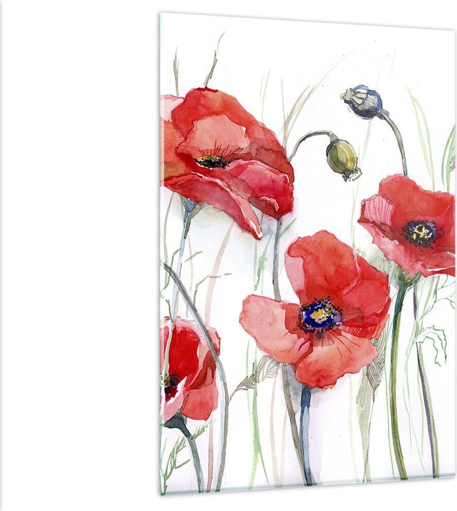 Bilder auf glas - Einteilig - Blume Mohn Wiese - 80x120cm - Glasbilder - Wandbilder - Bilder - zum Aufhängen bereit - Wanddekoration aus Glas - Gl...