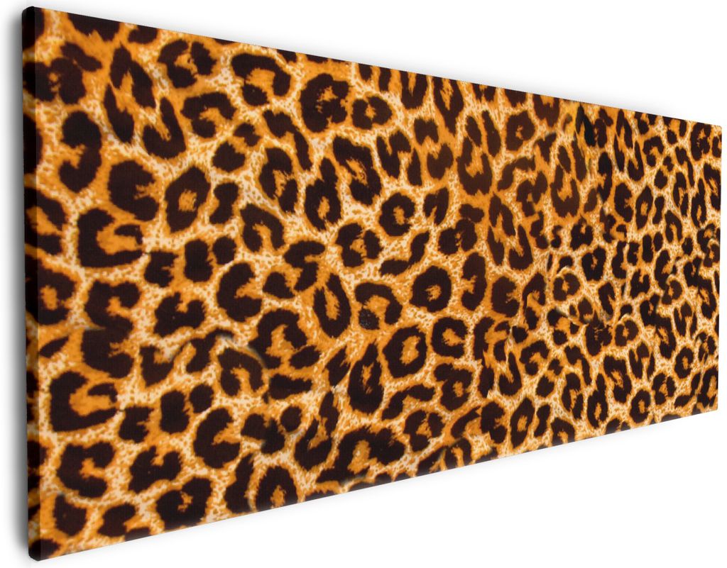 Wallario Premium Leinwandbild Leopardenmuster in orange schwarz in Größe 60 x 150 cm
