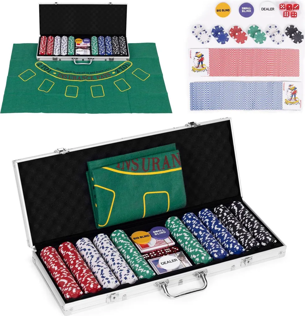 Kit Poker et Blackjack pour tournois à domicile avec 500 jetons et tapis