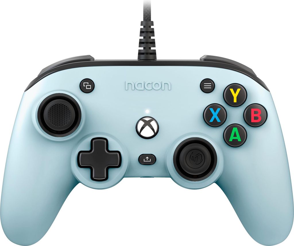A light blue Nacon Xbox controller is shown against a white background.
