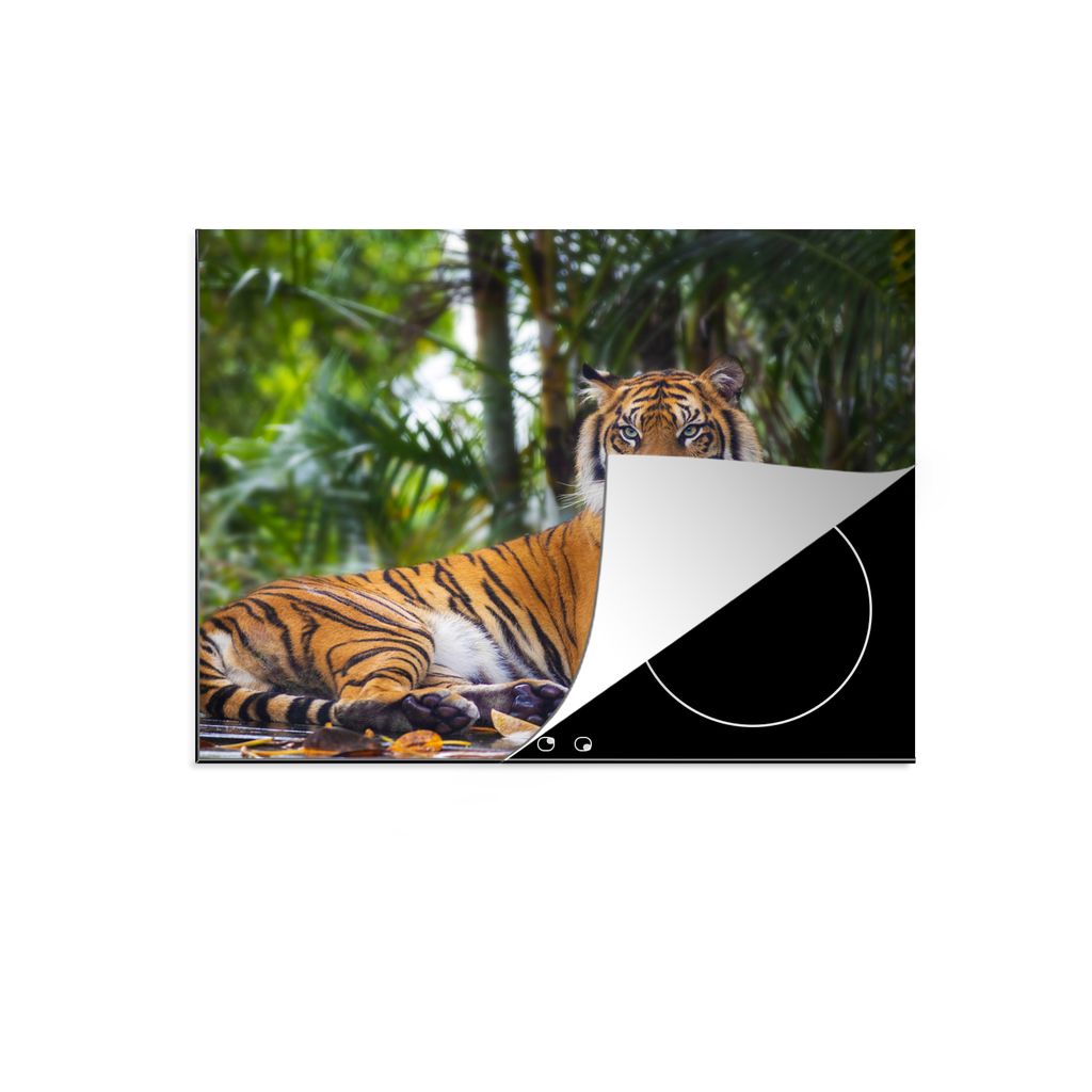 KitchenYeah Herdabdeckplatte Tiger - Tiere - Wald - Dschungel , 70x52cm, Küche Deko, Glaskeramikkochfeld Herdabdeckung, Abdeckplatte fùr Kochfeld