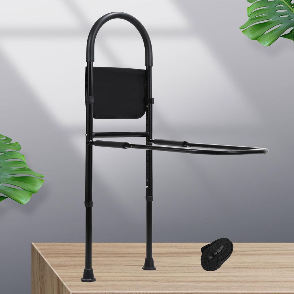 Izrielar Höhenverstellbare Aufstehhilfe Bett für Senioren mit Haltegriffen, Anti-Rutsch & Aufbewahrungstasche - Stahlrahmen bis 150kg - Bettgitte...