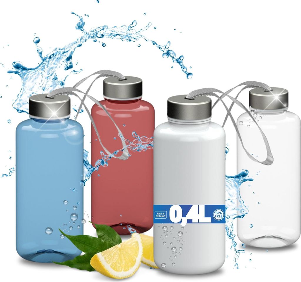 Trinkflasche 0,4 L 'Pure' - BPA-freie Wasserflasche aus Tritan mit auslaufsicherem Edelstahl Deckel - Transparent