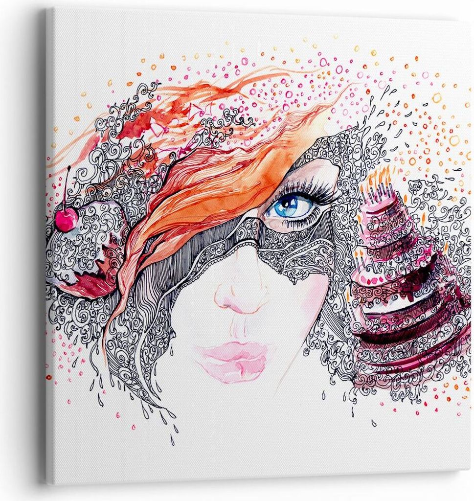 Bild auf Leinwand - Leinwandbild - Frau Kuchen Abstraktion Eleganz - 40x40cm - Wand Bild - Wanddeko - Leinwanddruck - Bilder - Kunstdruck - Wanddek...
