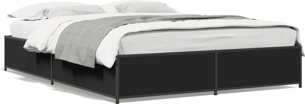 Lit double 150x200 cm bois et métal noir vidaXL pour un sommeil stable