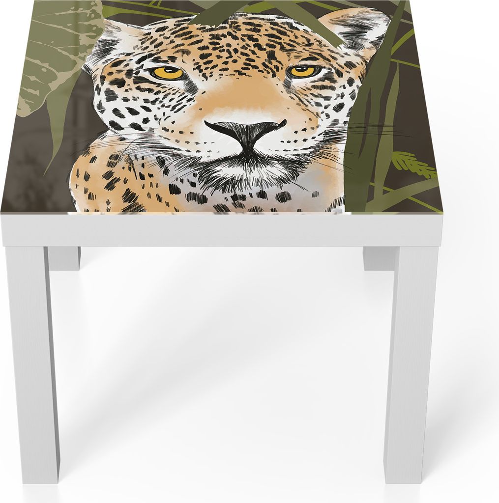 DEQORI Couchtisch 55x55 cm Weiß 'Blick des Leoparden' Glas Beistelltisch Glastisch modern