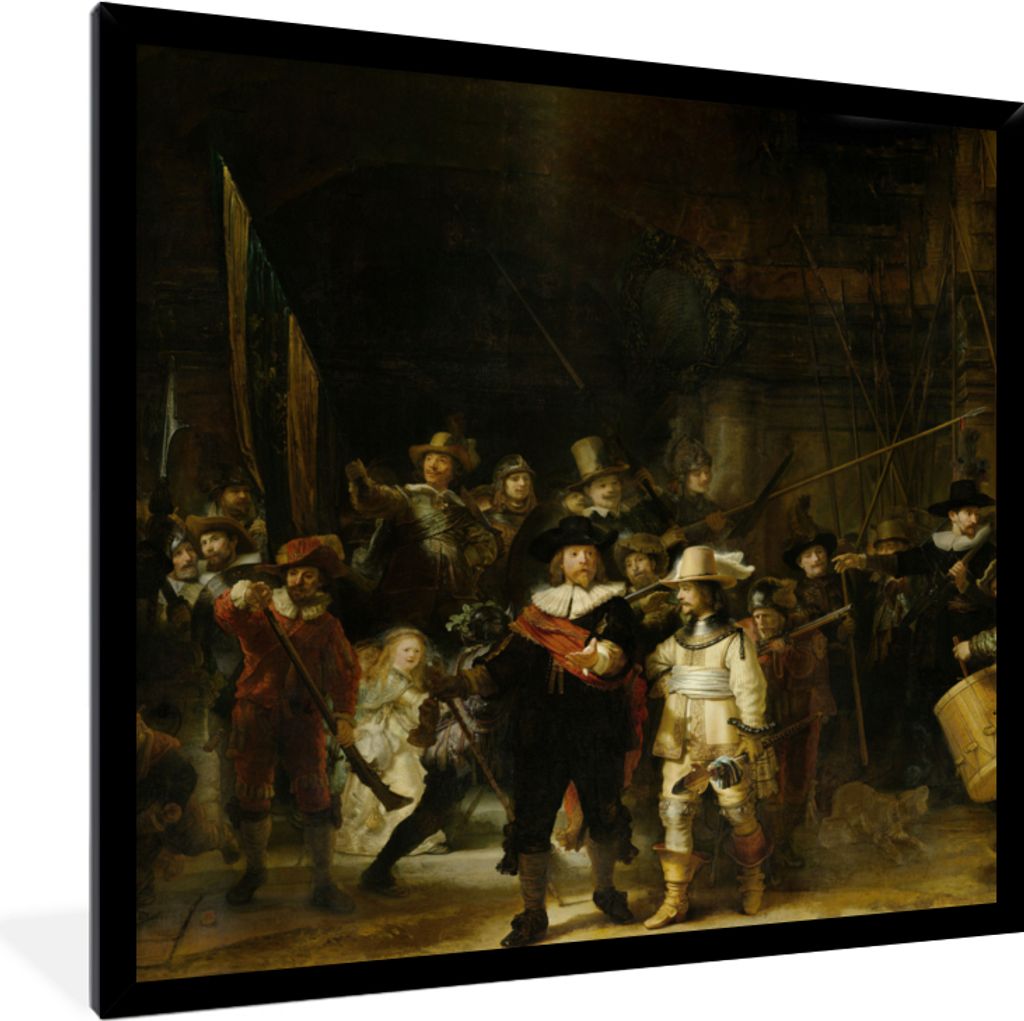 MuchoWow Gerahmtes Poster Die Nachtwache - Kunst - Alte Meister - Rembrandt 40x40 cm - Poster mit Schwarzem Bilderrahmen Wandposter Rahmen Foto B...