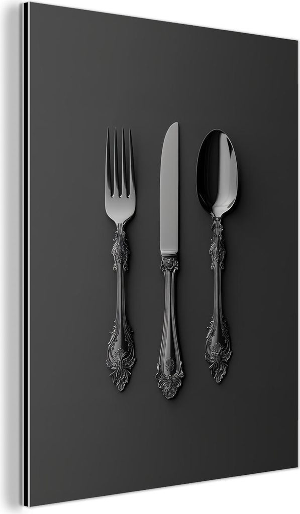 MuchoWow Wanddekoration Metall Metallbild Wandkunst 90x120 cm Besteck - Schwarz MuchoWow Aluminium Gemälde - Industrial