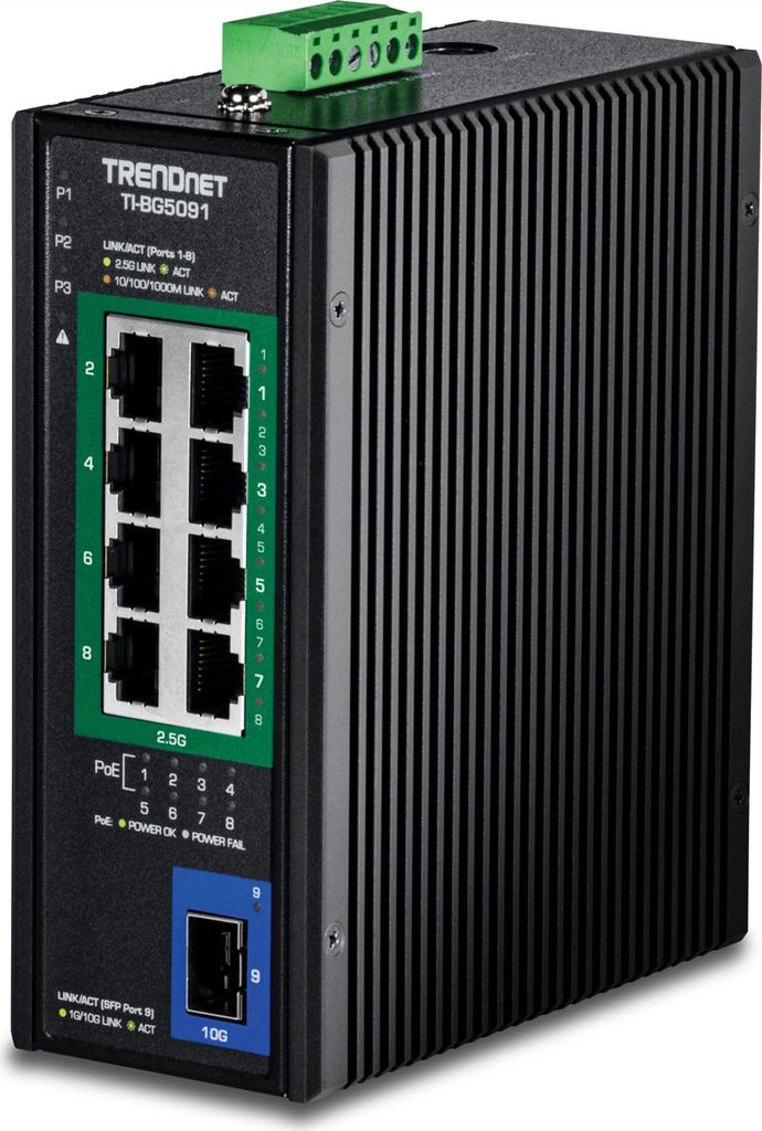 TRENDnet TI-BG5091 Industrial DIN-Rail Switch 2,5G 9-Port PoE++ mit 10G Ports