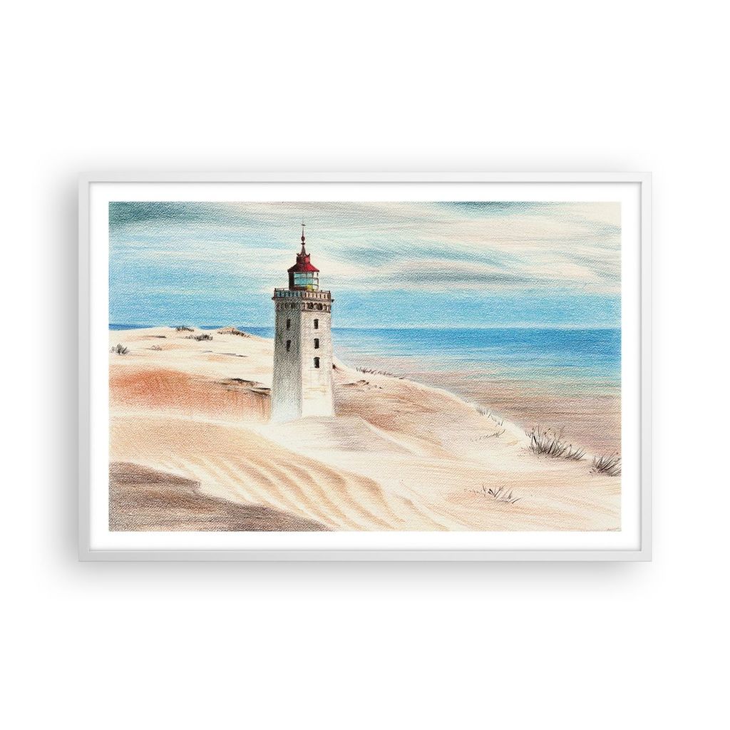 Gerahmtes Poster - Weißer Rahmen - Laterne Meer Bild - 91,5x61 cm - Wand Bild - Wanddeko - Wandbilder - Kunstposter - Wandposter - Bilderrahmen - ...