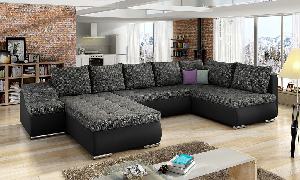 NABBI Ecksofa U mit Zerlegung ein Lagerraum Grosseto P - schwarz (Berlin 02)/ schwarz (Soft 11)