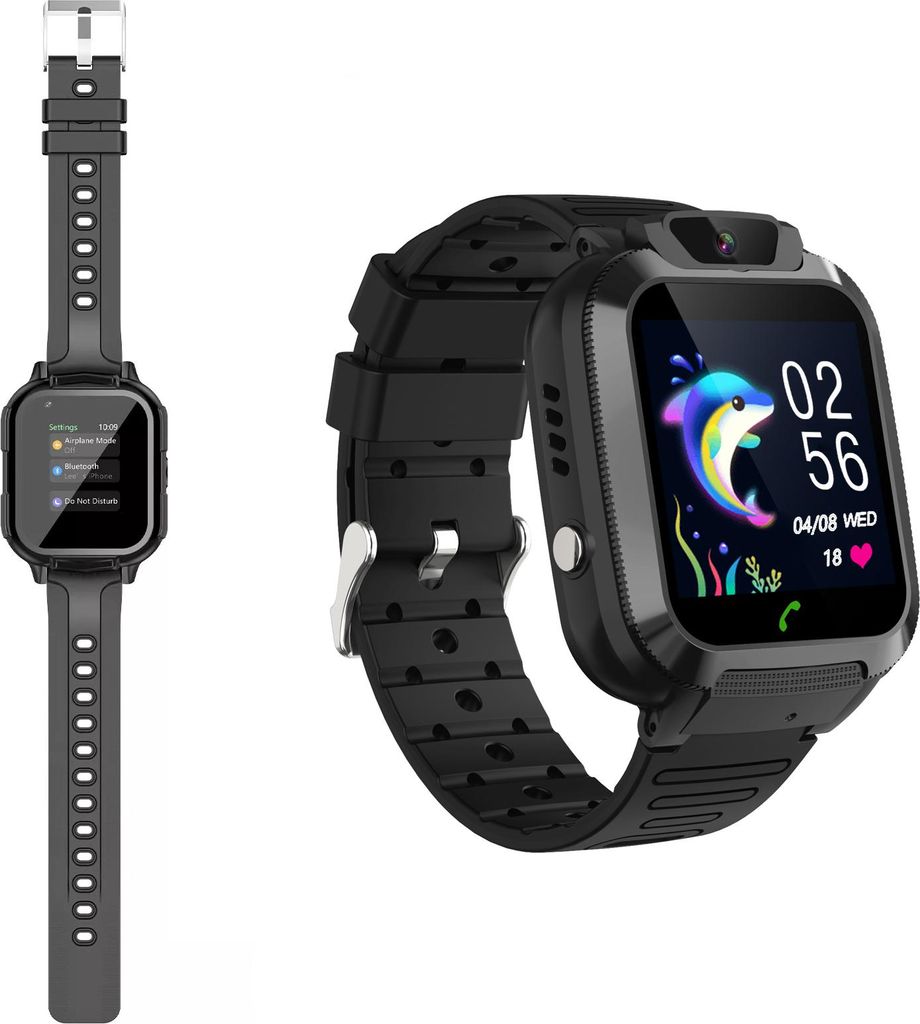 MODFU Smartwatches, Kinder Smartwatch mit Telefon, LBS Ortung, SOS Notruf, SIM Karte, IP68 Wasserdicht, GPS Uhr für Kinder, Schwarz