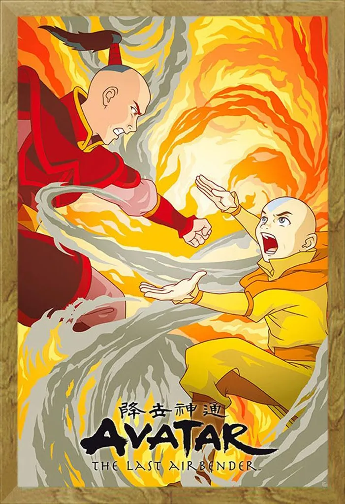 Offerta Poster Avatar Aang Zuko con Cornice Legno Rovere MDF Shinsuke