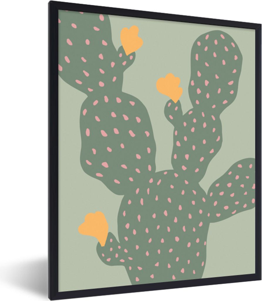 MuchoWow Gerahmtes Poster Kaktus - Grün - Natur - Gelb 30x40 cm - Poster mit Schwarzem Bilderrahmen Wandposter Rahmen Foto Bilder - Wanddeko - K...