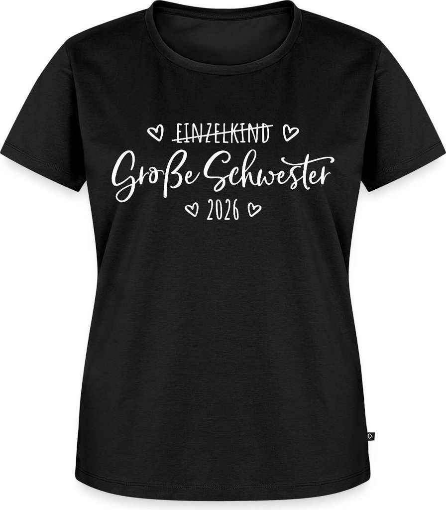 Spreadshirt Große Schwester 2026 Einzelkind Ende Herz Frauen Premium T-Shirt, S, Schwarz