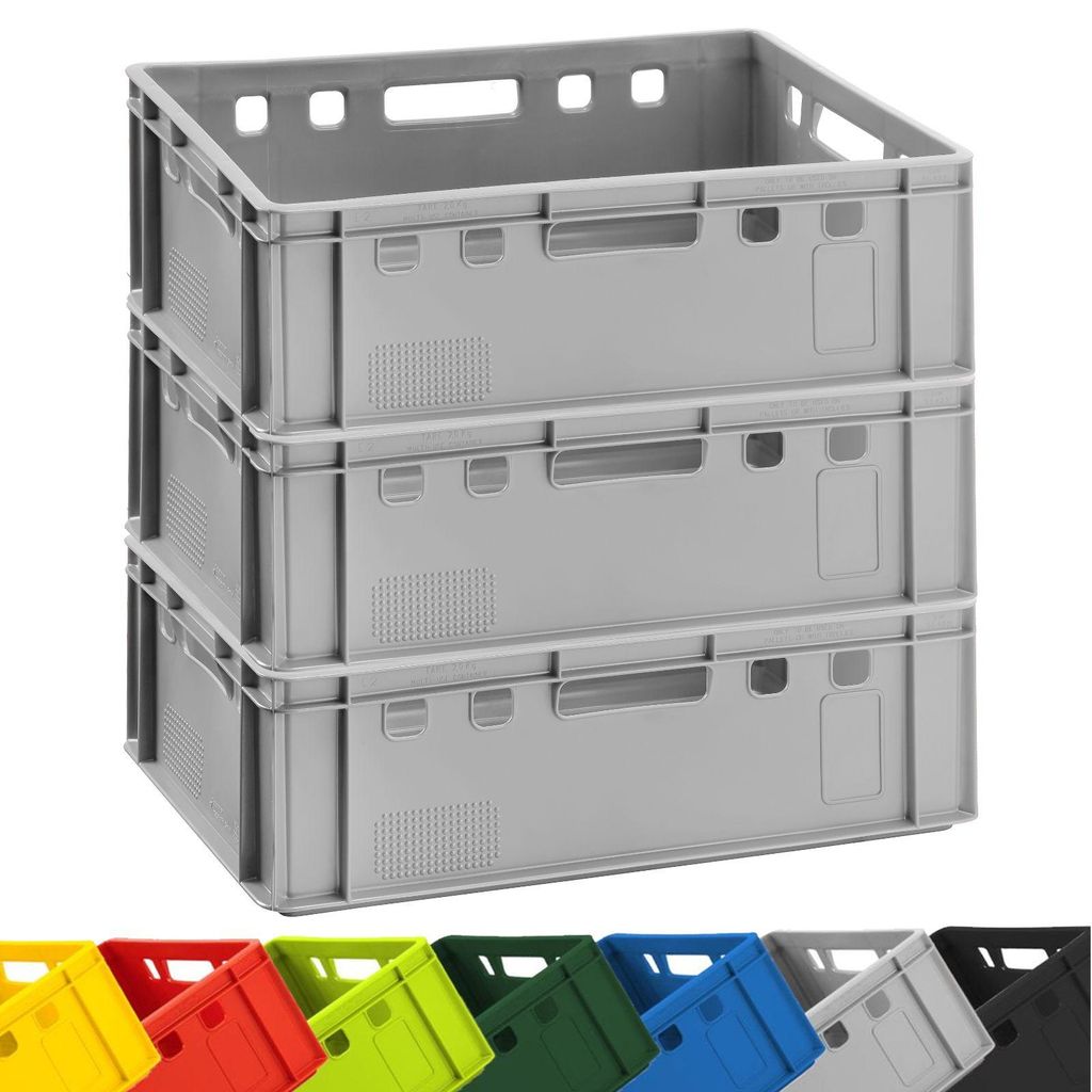 3x BURI Fleischkiste E2 Grau 60x40x20cm Lagerkiste, Produktbild 