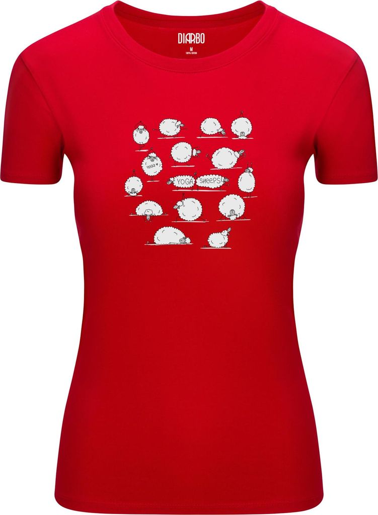 Diarbo Damen T-Shirt mit Lustigem Sport Druck Yoga-Schaf Rot Gr.M