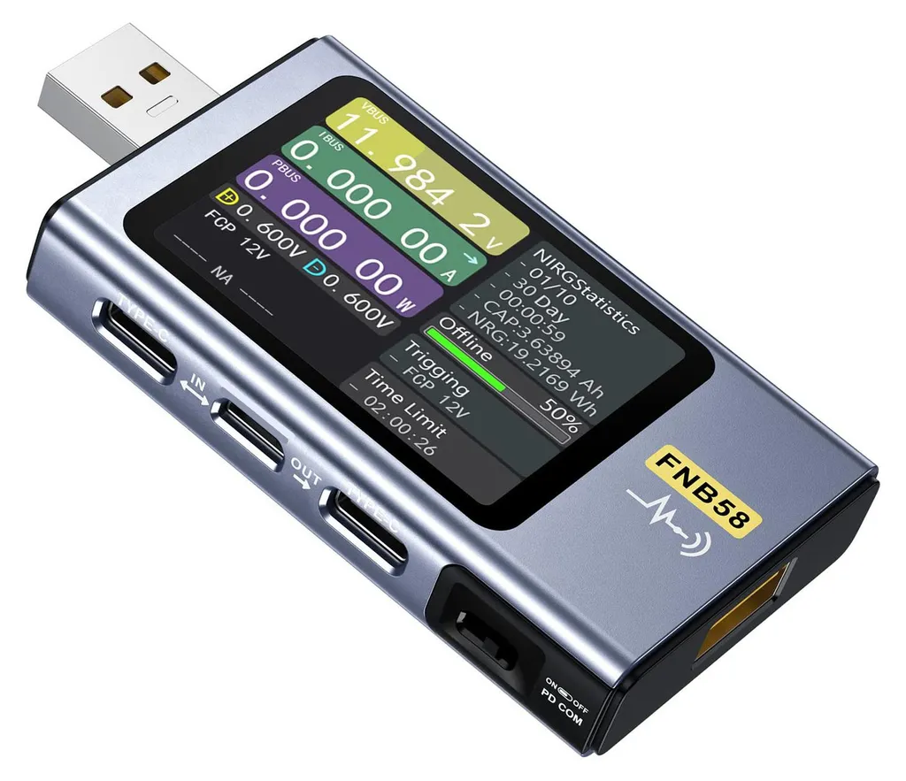 Testeur de tension USB C avec Bluetooth et écran couleur multifonction