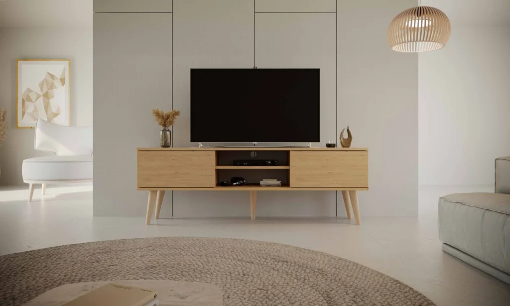 Grand Meuble TV 160 cm Chêne Artisan pour Salon Scandinave et Moderne