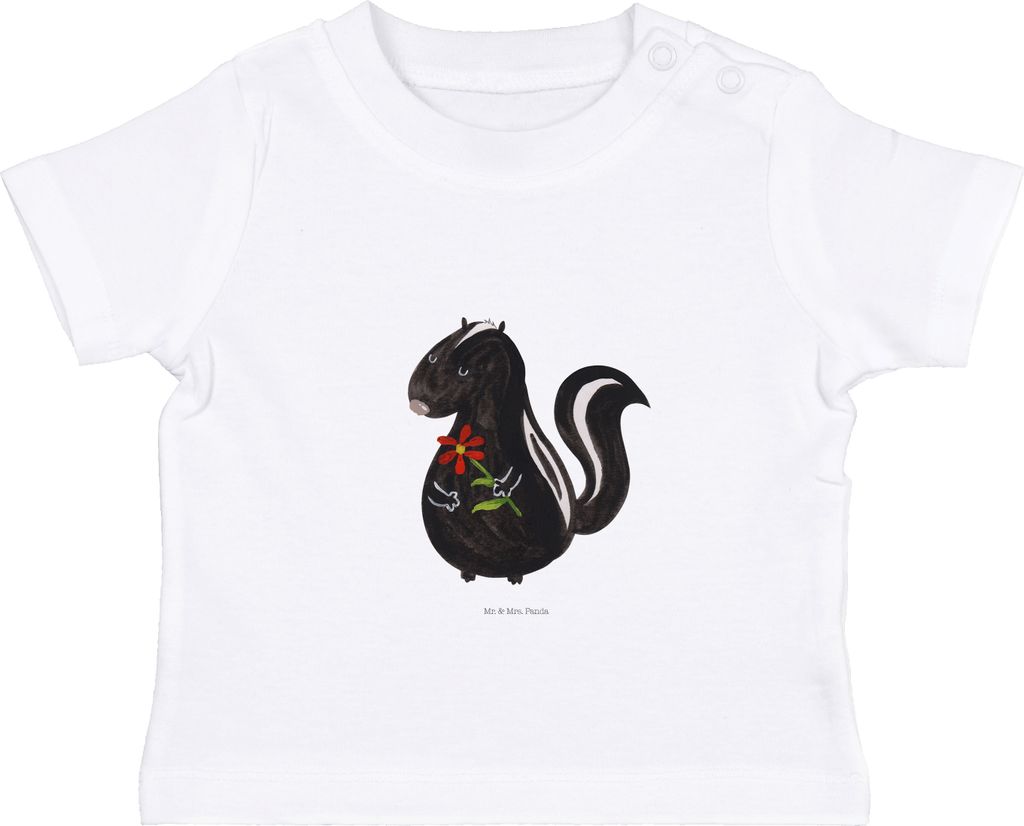 Mr. & Mrs. Panda Babyshirt Stinktier Blume 6. - 12. Monat - Weiß - Geschenk, Baby Top, Raubtier, Organic T-Shirt, , Dreams, Baumwolle Shirt, Tagtr...