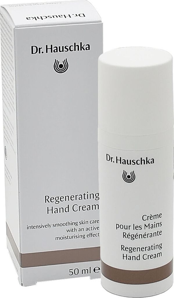 A product shot of Dr. Hauschka Regenerating Hand Cream and its packaging.