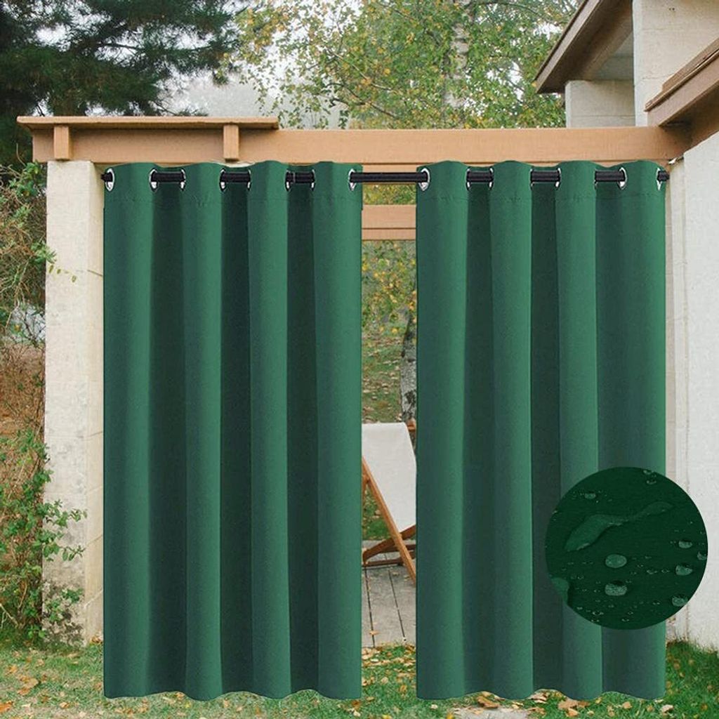 2er Set Outdoor Vorhang (Dunkelgrün, B254cm X H305cm) Wasserdicht mit Ösen für Terrasse Garten Pergola Cabana Gazebo, Extra Breit Verdunkelung V...