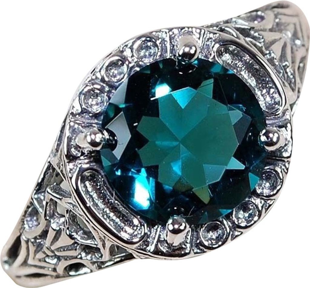 Retro-Frauen-großer Rhinestone-eingelegter hohler Schnitzring-Weinlese-Partei-Schmuck-Grün,US 6